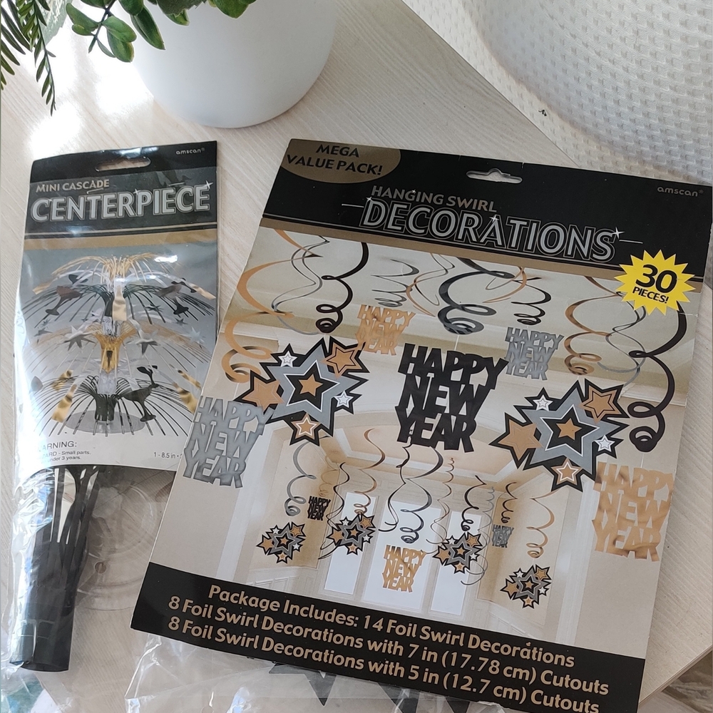Vintage New Year's Set - Hanging Swirl Decorations and Mini Cascade Centerpiece